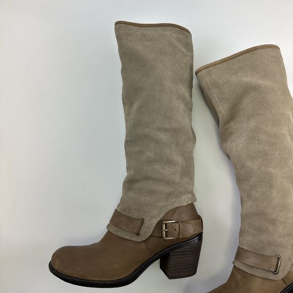 Nine West Vintage America Dorada Boots Tall Pull On Taupe Suede Leather Womens 8 - Picture 10 of 16